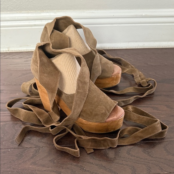 Free People Khaki Suede Lace-Up Platform Sandals - Picture 3 of 14
